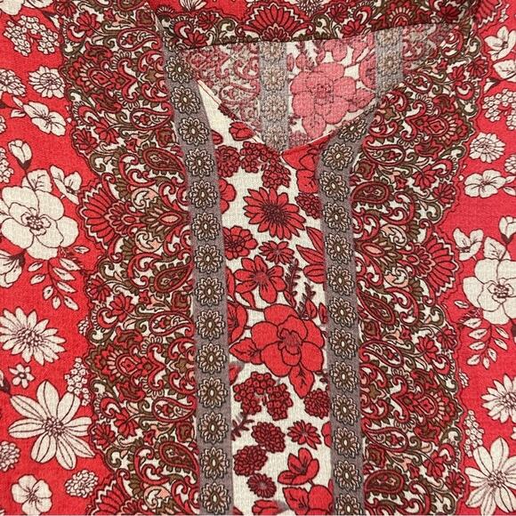 Cynthia Rowley Red Ditsy Floral Ruffled Boho Womens Blouse S Shirt Top Peasant - Picture 8 of 11